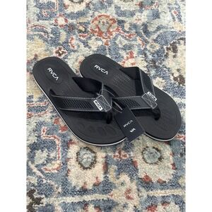 RVCA Flip Flops Mens Size 8 Black Perforated TBAR Sandals NWT